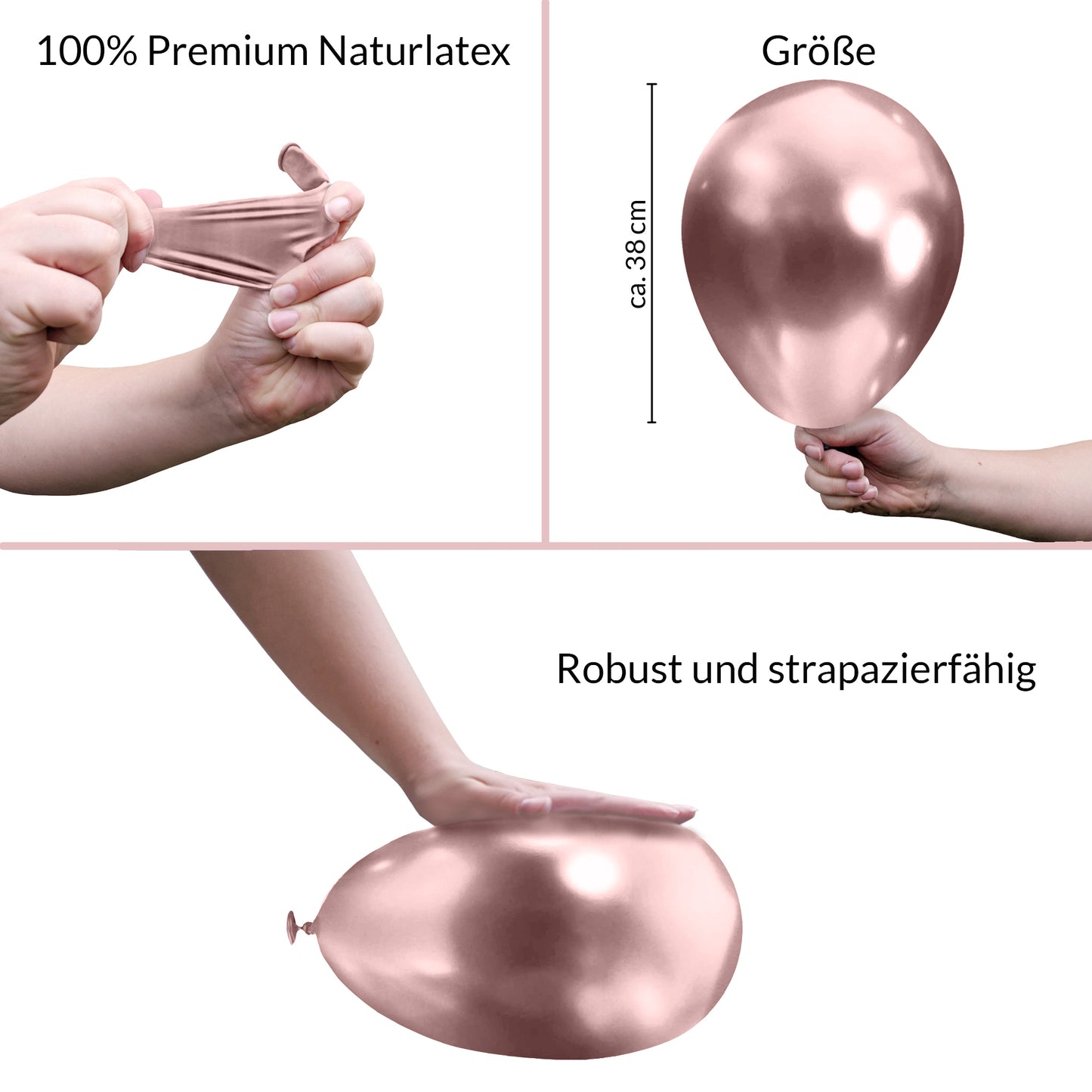 BIO Luftballons Rosa Chrome/Glänzend • XXL 38cm • MADE IN EU