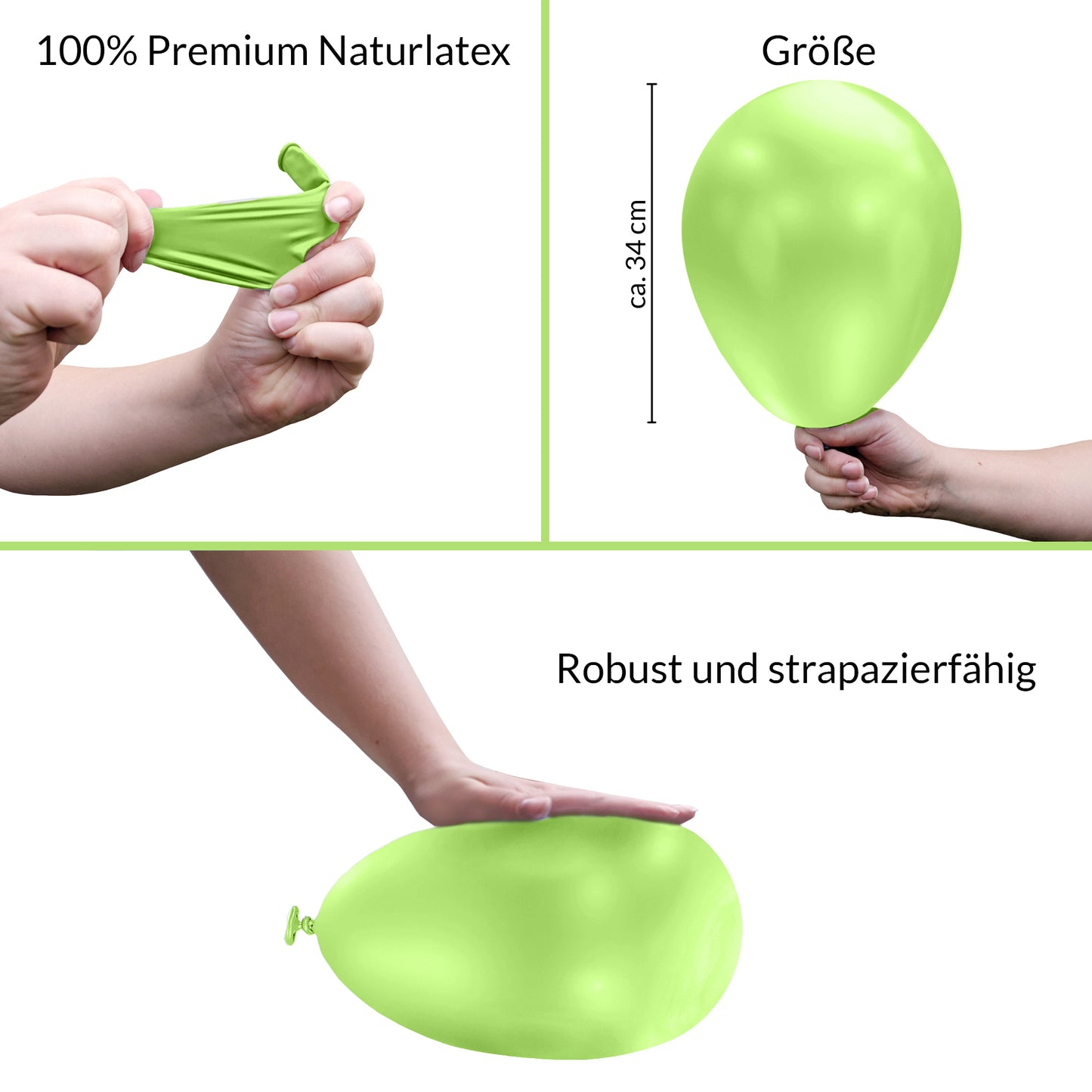BIO Luftballons Hellgrün • MADE IN EU • Zertifiziert nachhaltige Bio Ballons • 100% Naturlatex