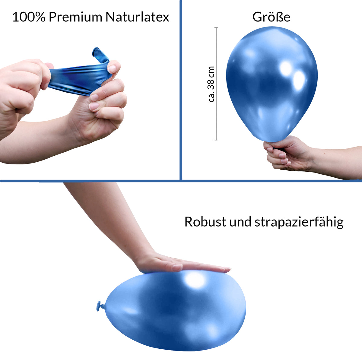 Luftballons Blau Chrome/Glänzend • XXL 38cm • MADE IN EU