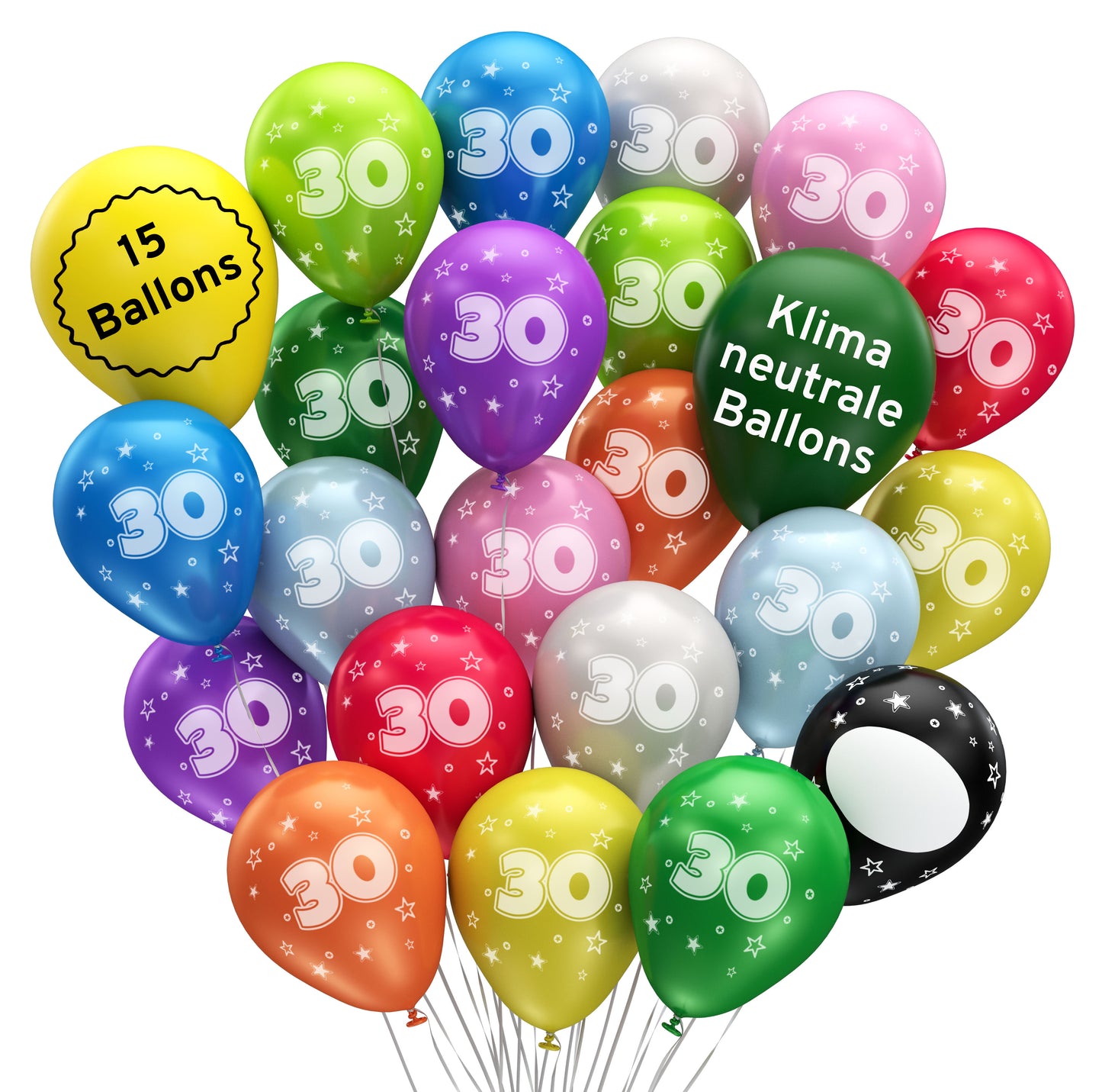 Luftballons 30. Geburtstag •15 Stück• MADE IN EU • Premium BIO Ballons inkl. beschreibbarem Ballon