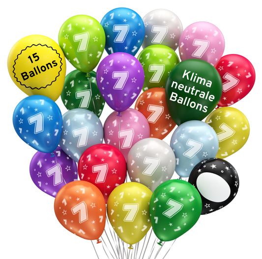 Luftballons 7. Geburtstag •15 Stück• MADE IN EU • Premium BIO Ballons inkl. beschreibbarem Ballon