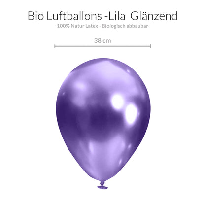 BIO Luftballons Lila Chrome/Glänzend • XXL 38cm • MADE IN EU • 100% Naturlatex
