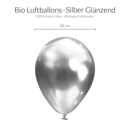 BIO Luftballons Silber Chrome/Glänzend • XXL 38cm • MADE IN EU