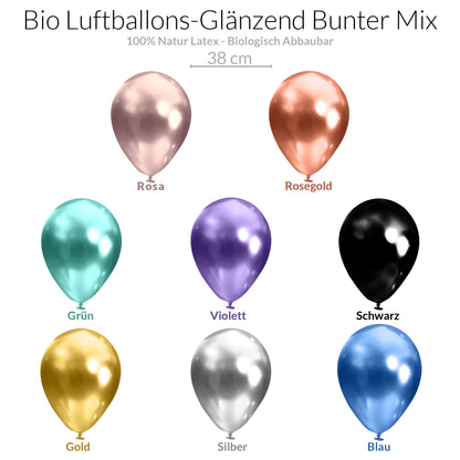BIO Luftballons Bunter Mix Chrome/Glänzend • XXL 38cm • MADE IN EU