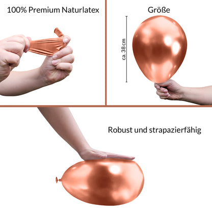 BIO Luftballons Rosegold Chrome/Glänzend • XXL 38cm • MADE IN EU