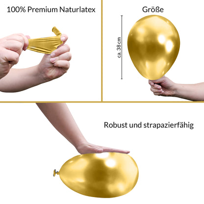 BIO Luftballons Gold Chrome/Glänzend • XXL 38cm • MADE IN EU
