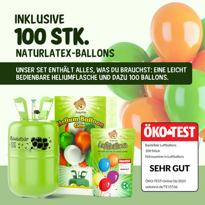 Ballongas für 30 Ballons - Inkl 100 Ballons ÖKO-TEST "Sehr Gut"