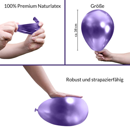 BIO Luftballons Lila Chrome/Glänzend • XXL 38cm • MADE IN EU • 100% Naturlatex
