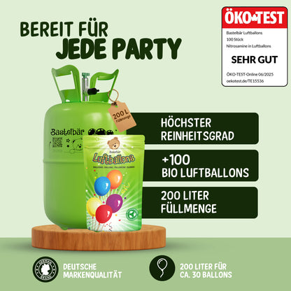 Ballongas für 30 Ballons - Inkl 100 Ballons ÖKO-TEST "Sehr Gut"