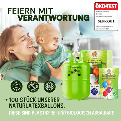 Ballongas für 50 Ballons - Inkl 100 Ballons ÖKO-TEST "Sehr Gut"