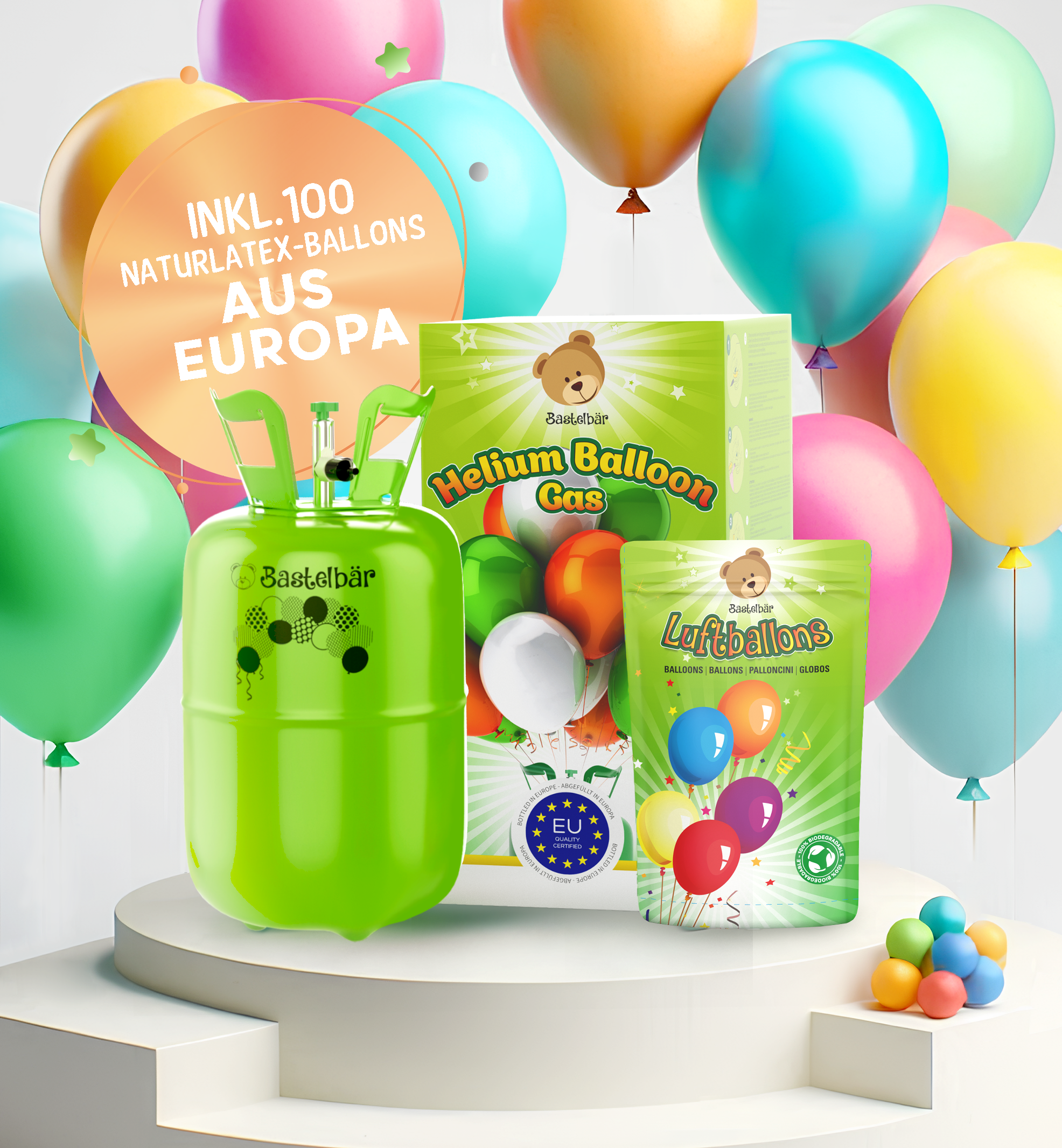 Helium Gasflasche + 100 Luftballons • 420l Ballongas ✓ für ca. 50 Ballons ✓MADE IN EU
