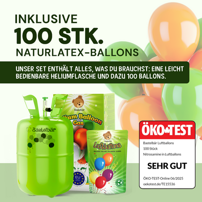 Ballongas für 50 Ballons - Inkl 100 Ballons ÖKO-TEST "Sehr Gut"