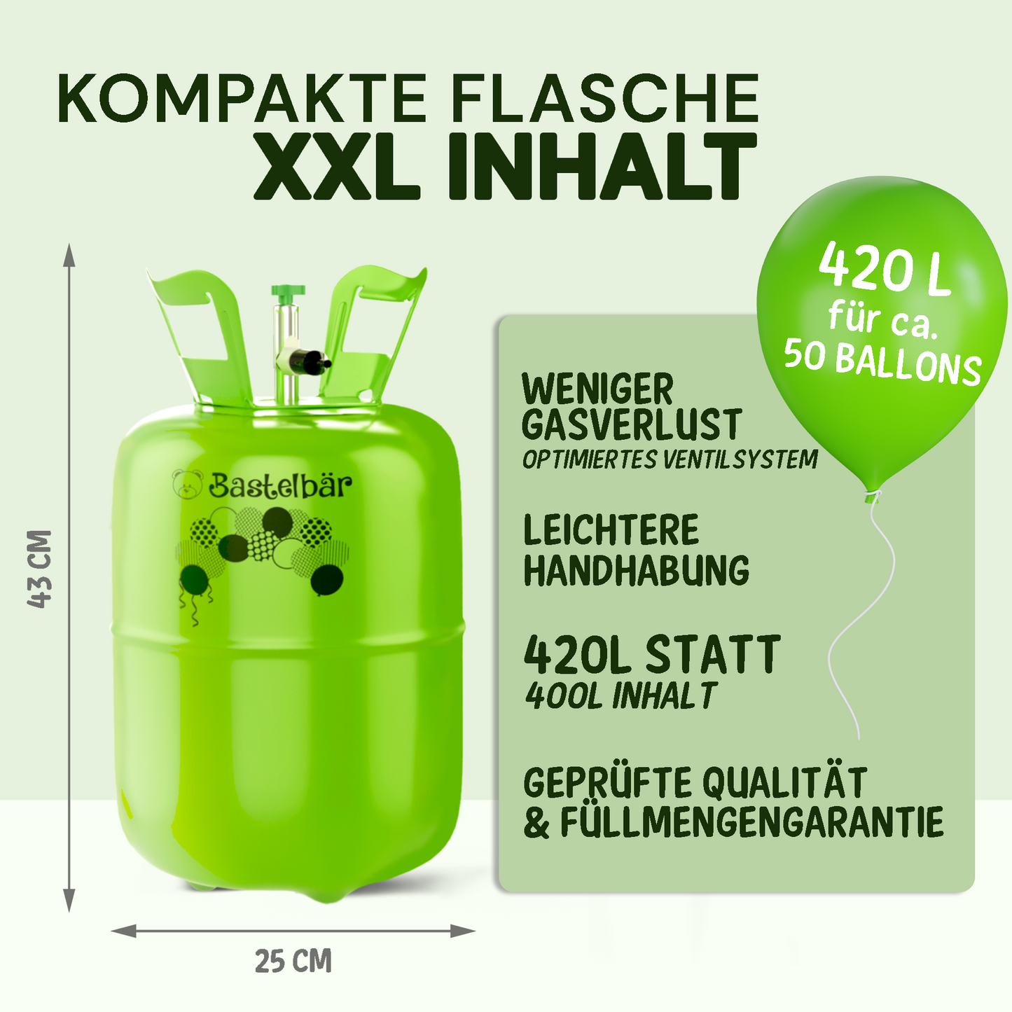 Ballongas für 50 Ballons - Inkl 100 Ballons ÖKO-TEST "Sehr Gut"