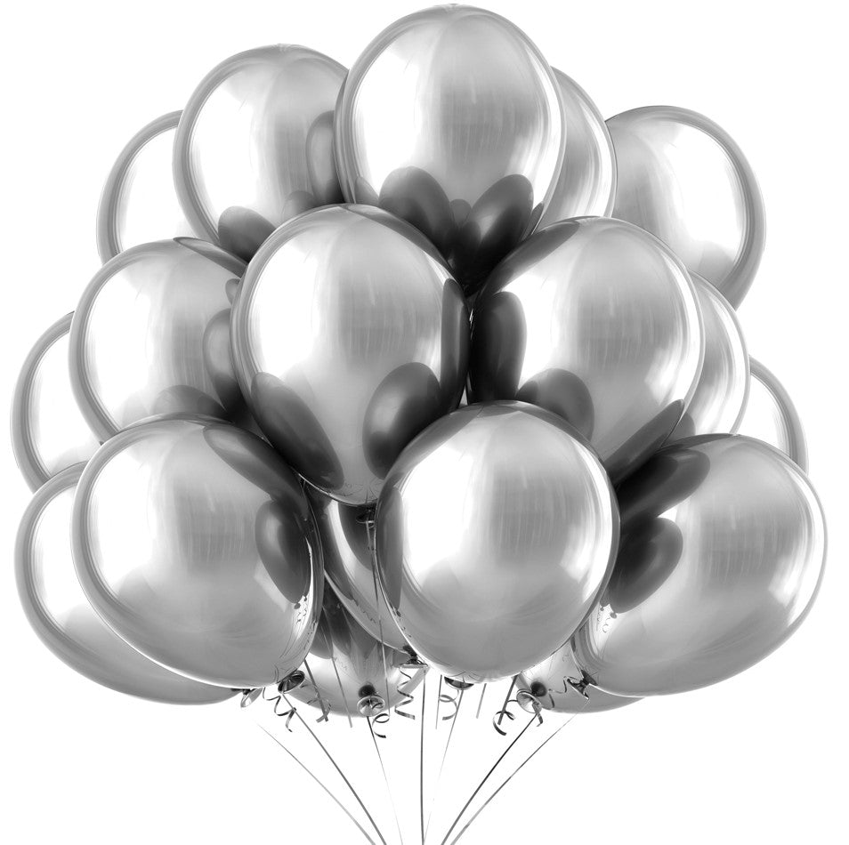 BIO Luftballons Silber Chrome/Glänzend • XXL 38cm • MADE IN EU