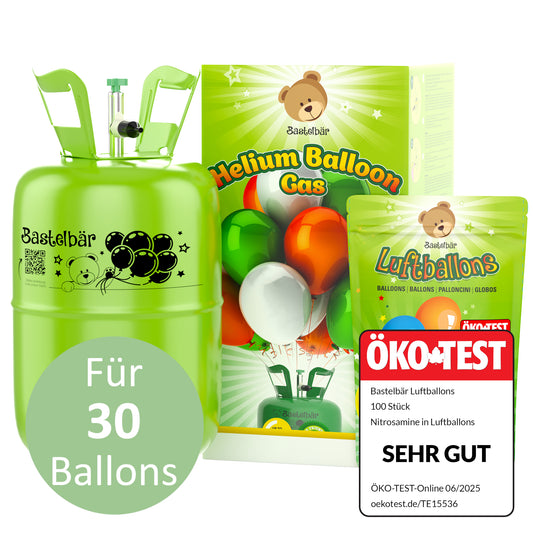 Ballongas für 30 Ballons - Inkl 100 Ballons ÖKO-TEST "Sehr Gut"