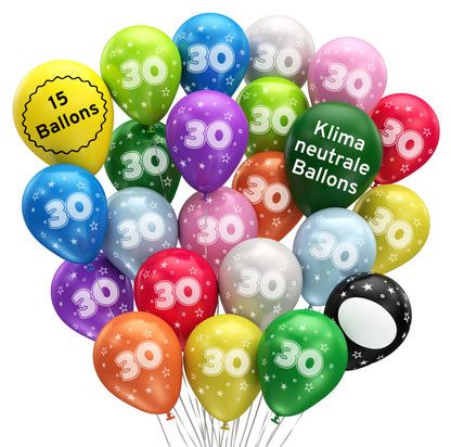 Luftballons 30. Geburtstag •15 Stück• MADE IN EU • Premium BIO Ballons inkl. beschreibbarem Ballon