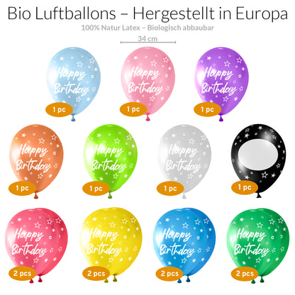 Happy Birthday Luftballons [15 Stück] • MADE IN EU • Premium BIO Ballons • 100% Naturlatex