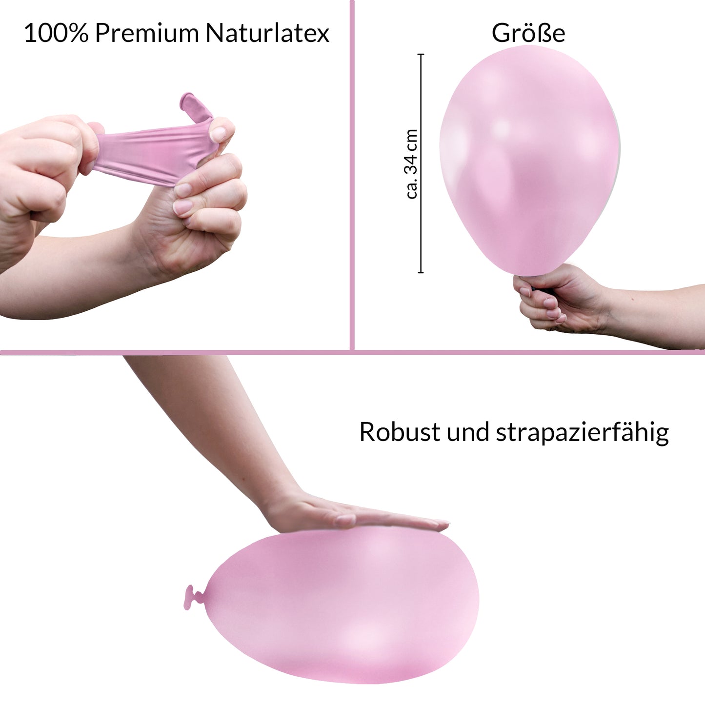 BIO Rosa Luftballons • MADE IN EU • 100% Naturlatex • Ø34 cm