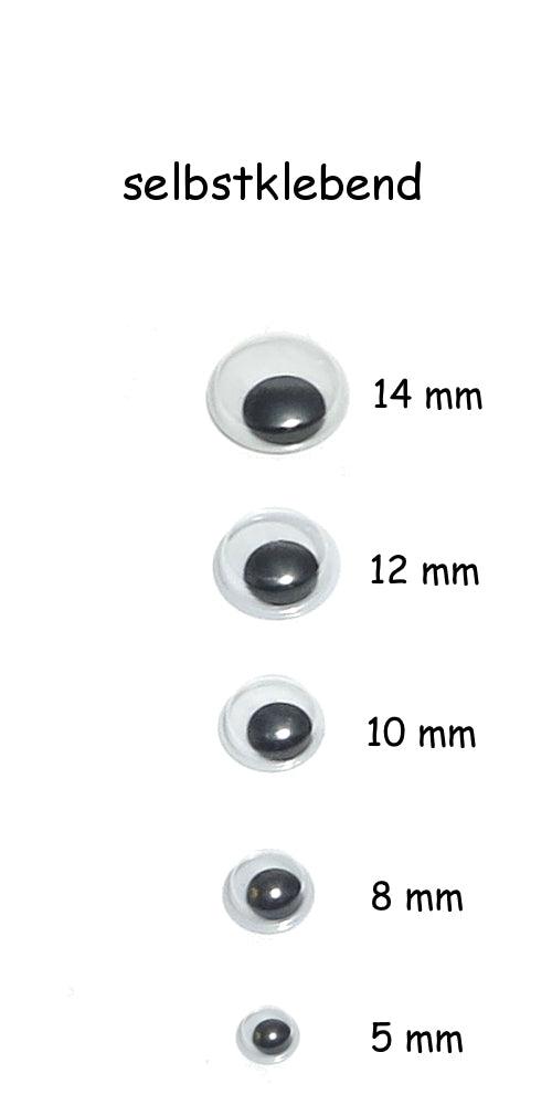 Wackelaugen Selbstklebend - 200 Stück - 5 Größen - von 5 bis 14 mm - Bastelbaer-Shop