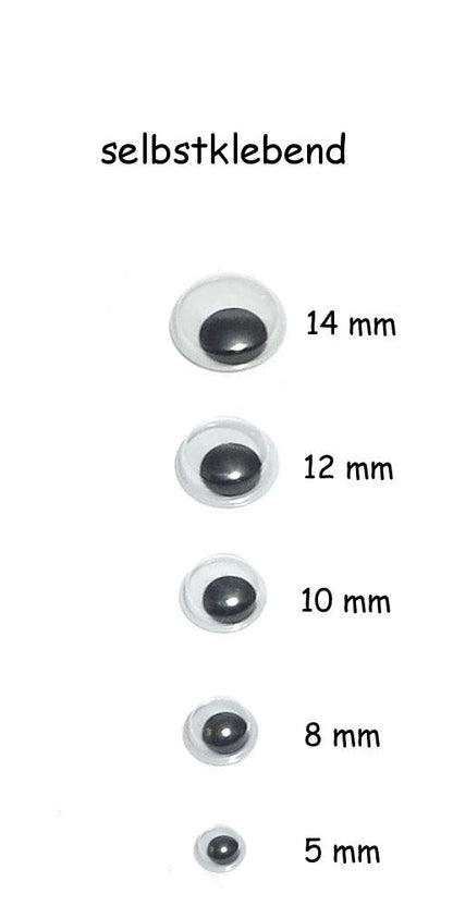 Wackelaugen Selbstklebend - 200 Stück - 5 Größen - von 5 bis 14 mm - Bastelbaer-Shop