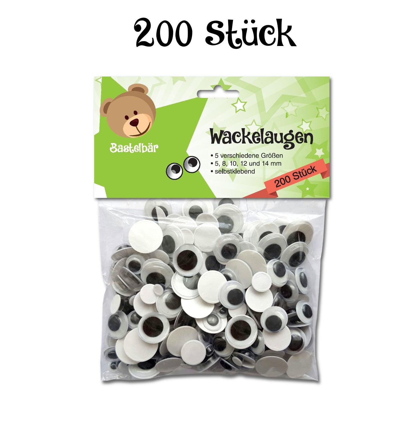 Wackelaugen Selbstklebend - 200 Stück - 5 Größen - von 5 bis 14 mm - Bastelbaer-Shop