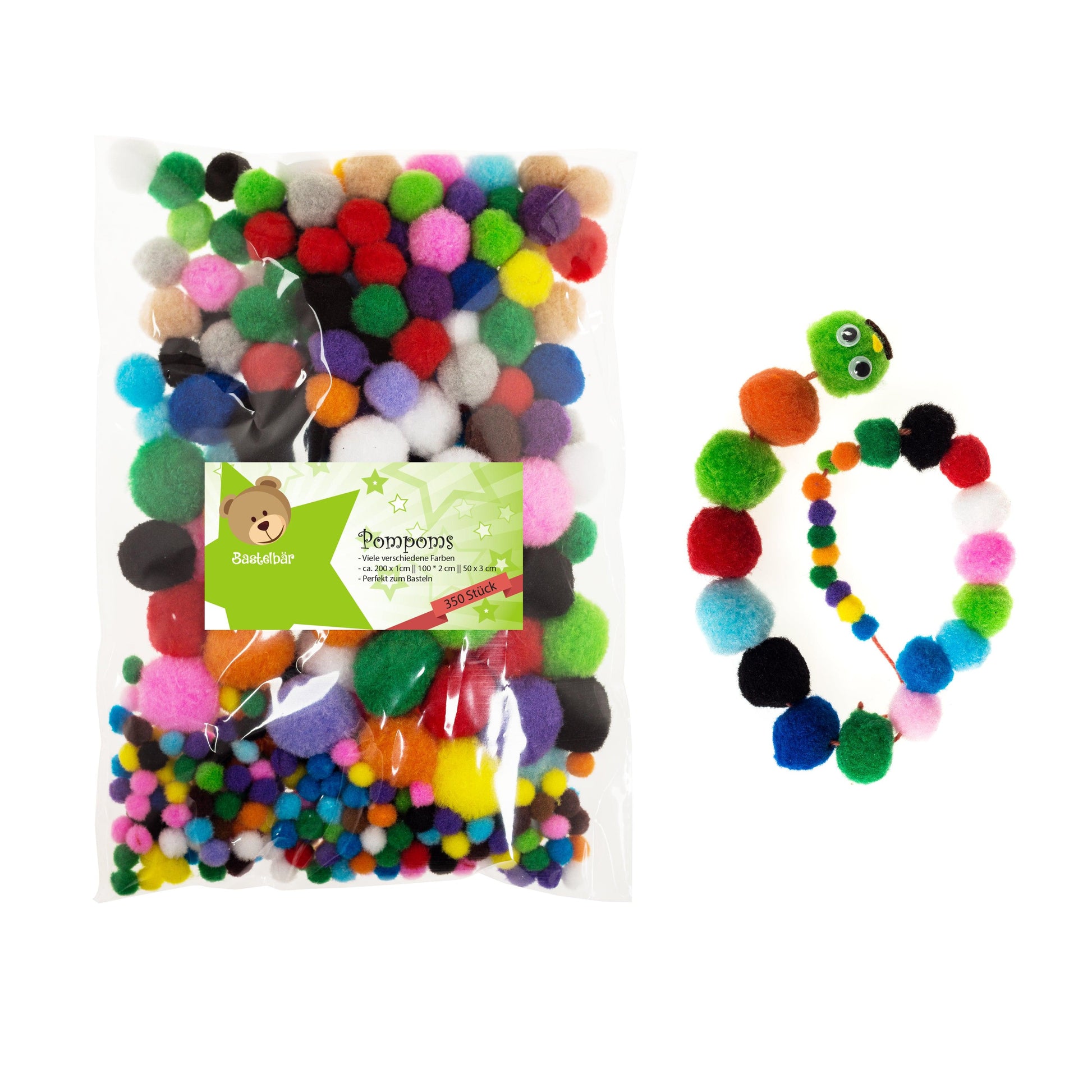 Bastelbär Pompons zum Basteln - bunte Filzkugeln - 350 Pompom - Bastelbaer-Shop